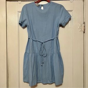 Aura baby blue linen ruffle bottom dress